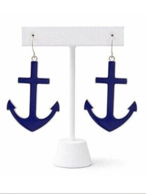 𝅺Nautical Navy Anchor Dangle Earrings Blue Enamel